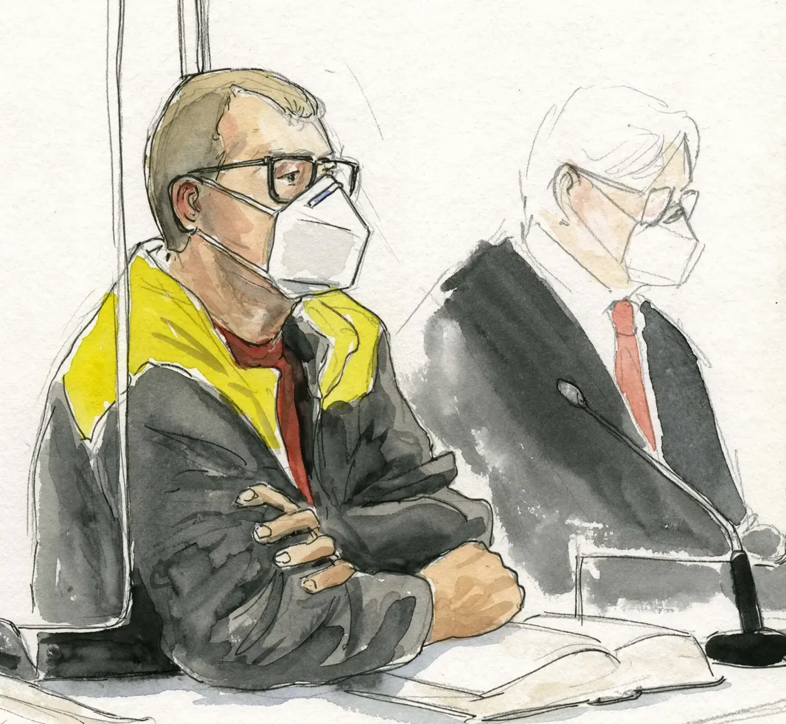 Gerichtszeichnung NSU 2.0 Prozess Frankfurt Angeklagter - Gerichtszeichner Martin Burkhardt