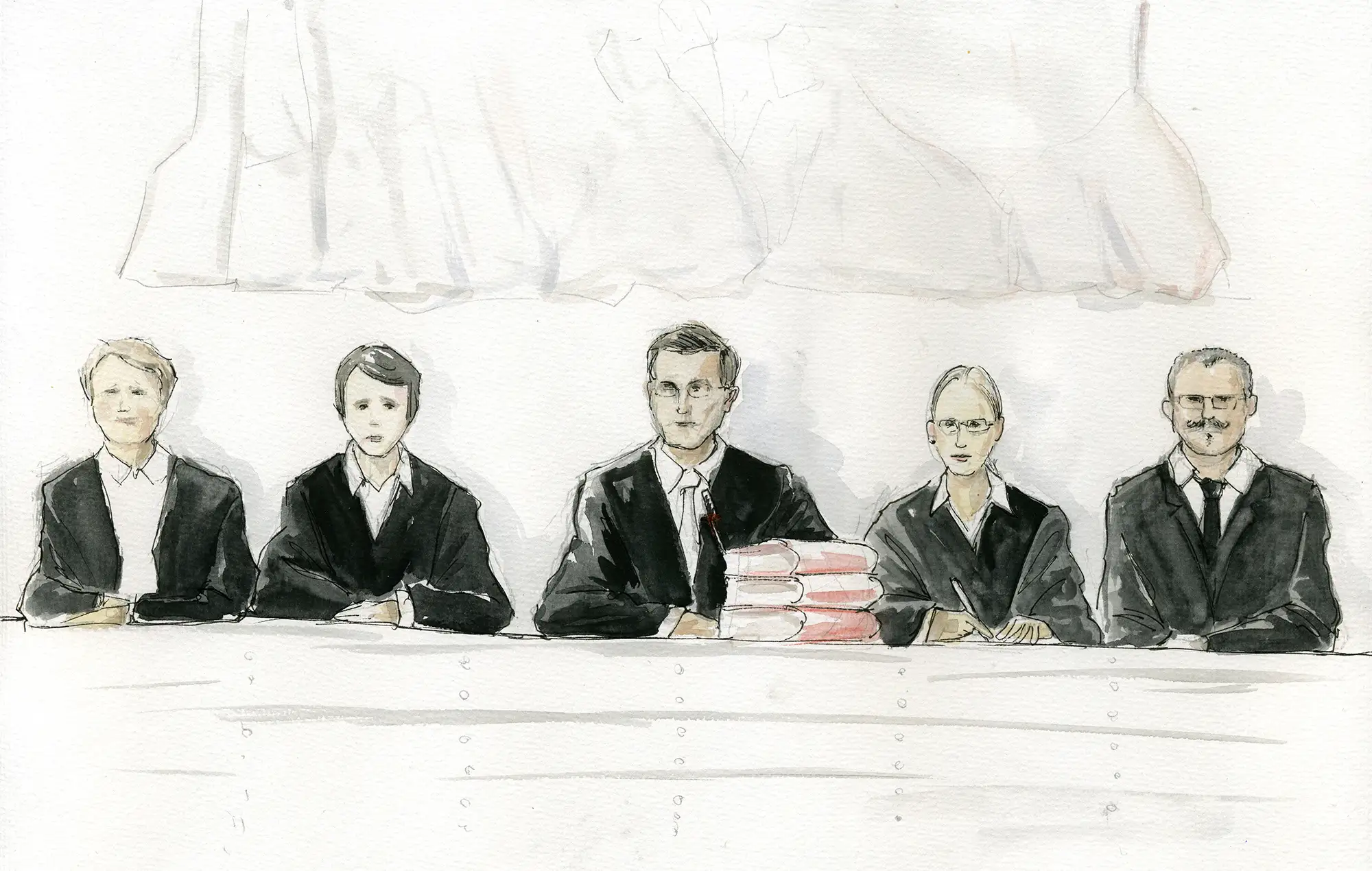 Gerichtszeichnung Hells Angels im Landgericht Koblenz, Richter - Gerichtszeichner Martin Burkhardt