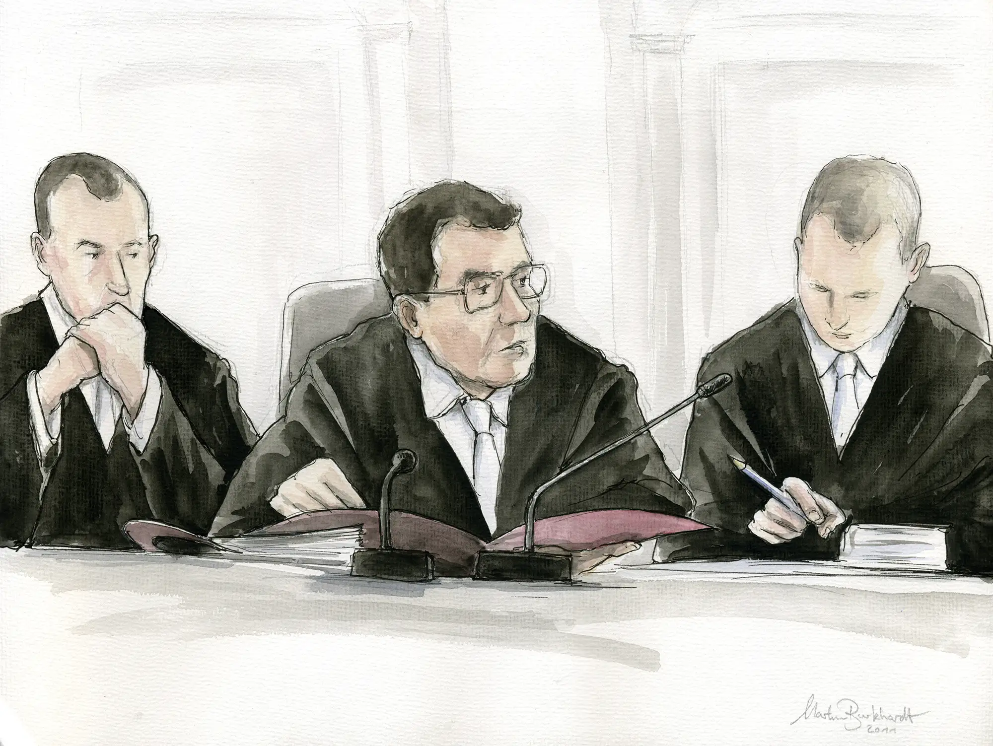 Gerichtszeichnung Mordprozess Karlsruhe 2011 - Richter - Gerichtszeichner Martin Burkhardt