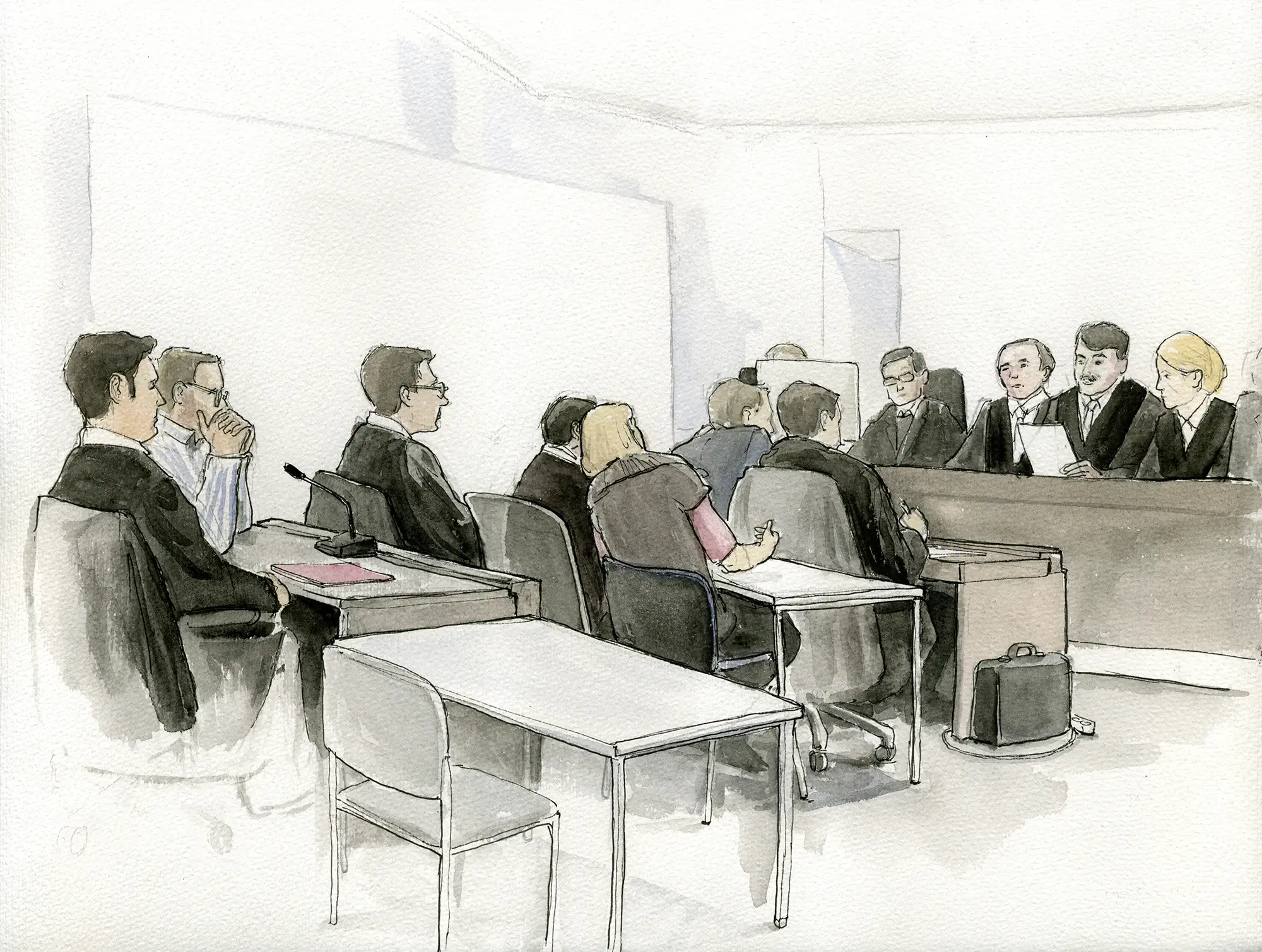 Gerichtszeichnung im DeBeira Goldfields-Prozess in Stuttgart - Gerichtszeichner Martin Burkhardt