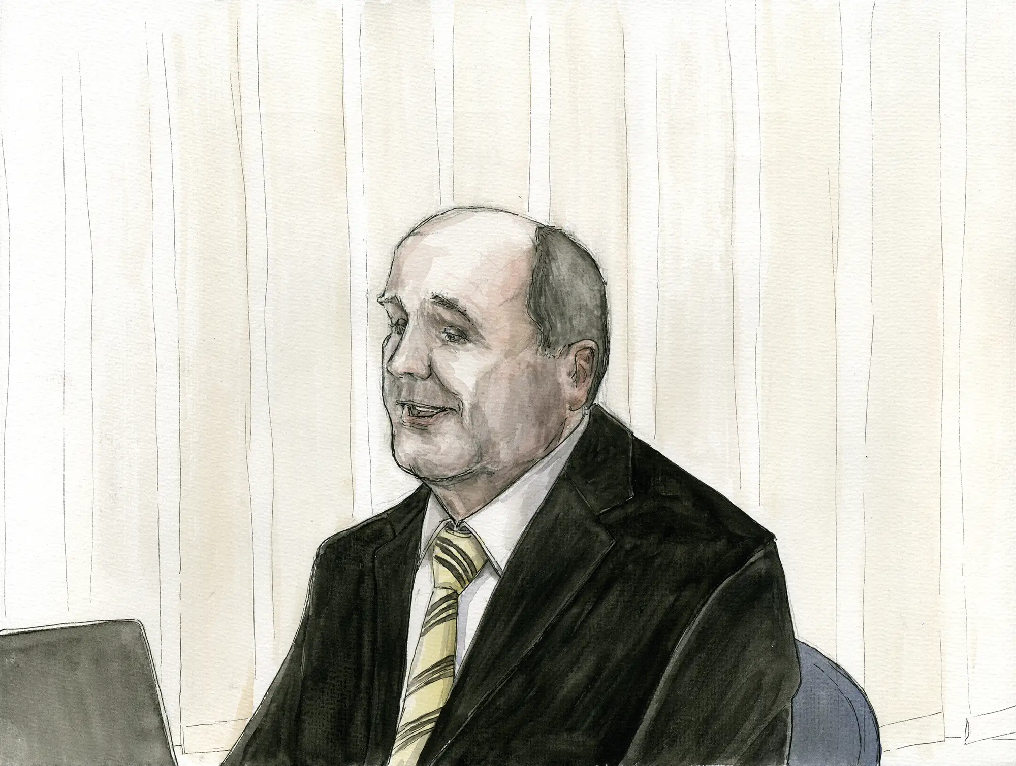 Gerichtszeichnung Nürburgring-Prozess - Angeklagter Ingolf Deubel - Gerichtszeichner Martin Burkhardt