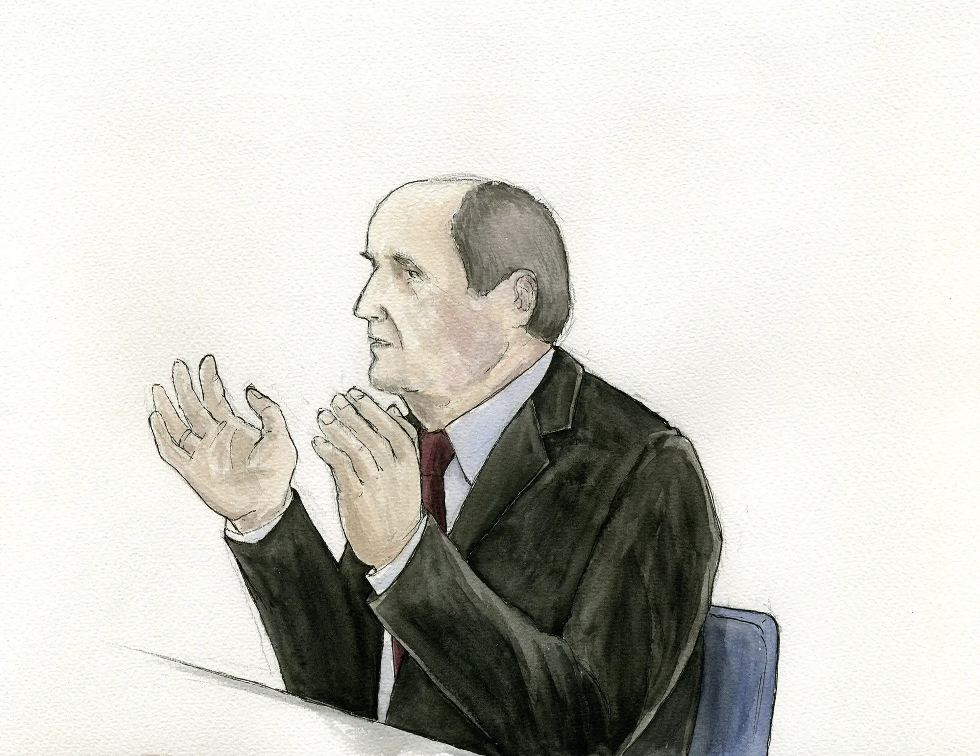 Gerichtszeichnung Nürburgring-Prozess - Angeklagter Ingolf Deubel - Gerichtszeichner Martin Burkhardt