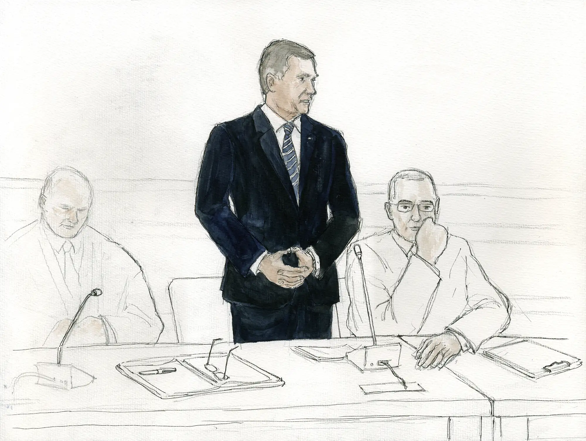 Gerichtszeichnung - Christian Wulff im Wulff-Prozess in Hannover - Gerichtszeichner Martin Burkhardt