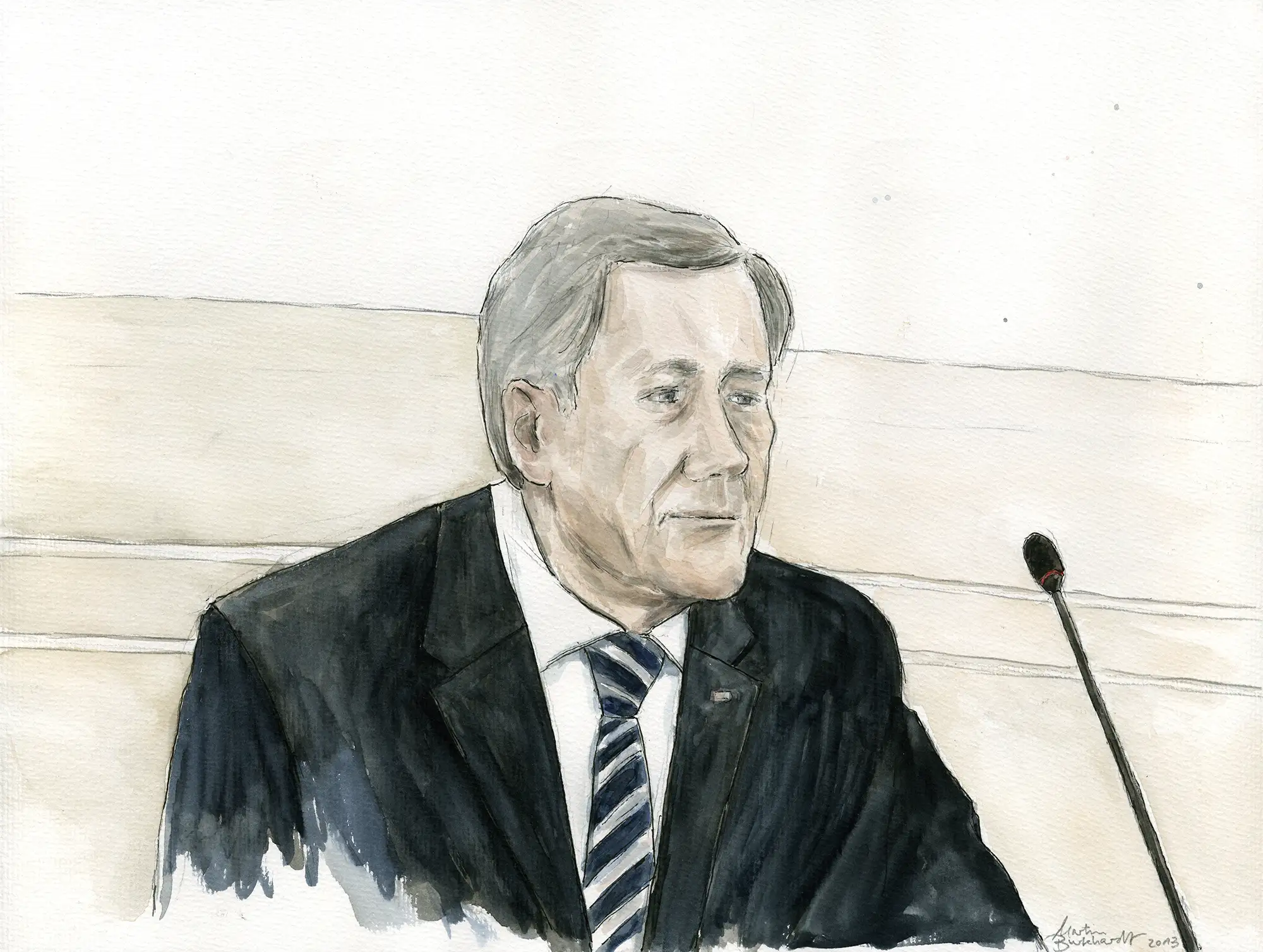 Gerichtszeichnung - Christian Wulff im Wulff-Prozess in Hannover - Gerichtszeichner Martin Burkhardt