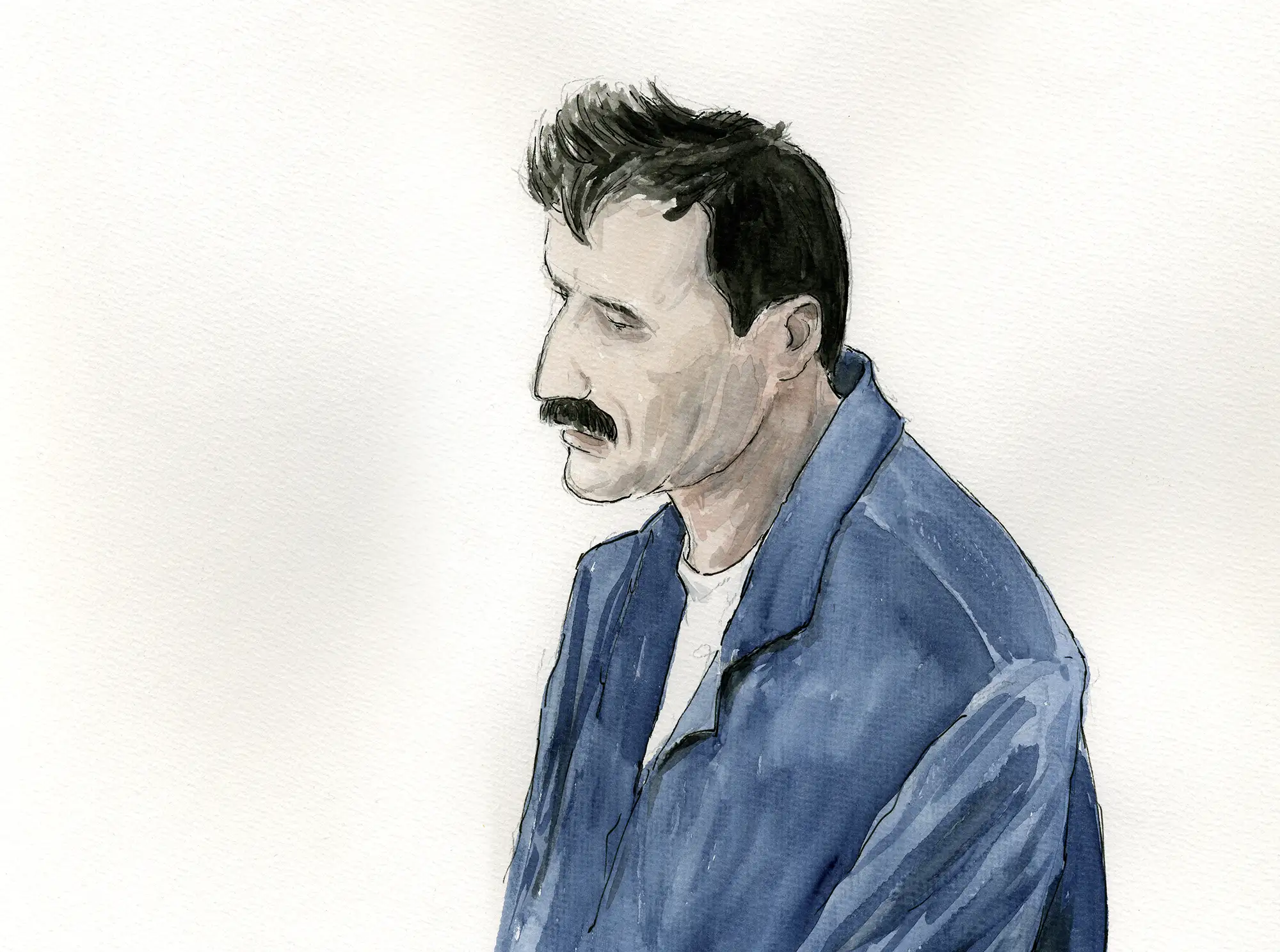 Gerichtszeichnung im Mordprozess Gabriele Z - Angeklagter - Gerichtszeichner Martin Burkhardt