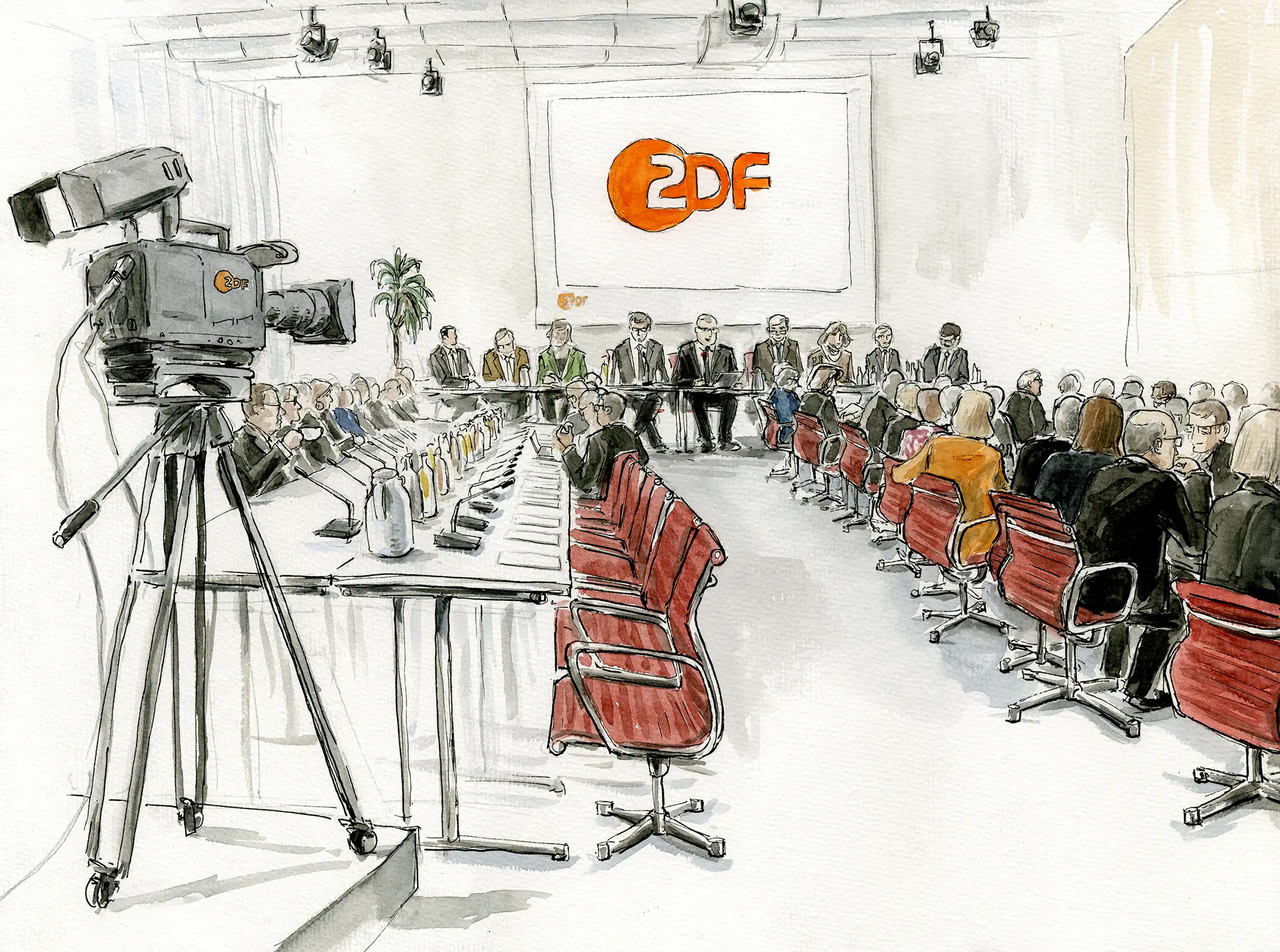 Gerichtszeichnung für NDR Zapp beim ZDF Fernsehrat - Gerichtszeichner Martin Burkhardt