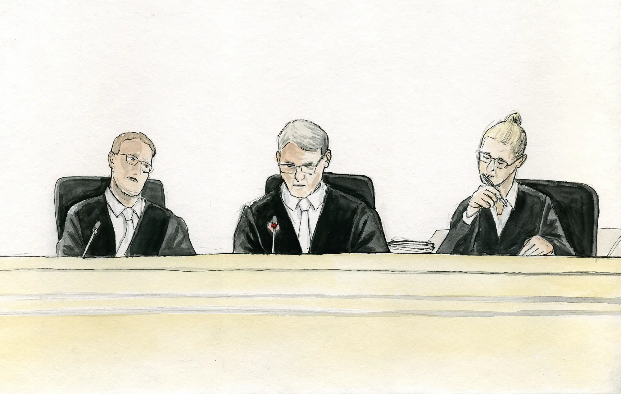 Gerichtszeichnung - Kapitalmusterprozess Hannover - Vorsitzender Richter - Gerichtszeichner Martin Burkhardt