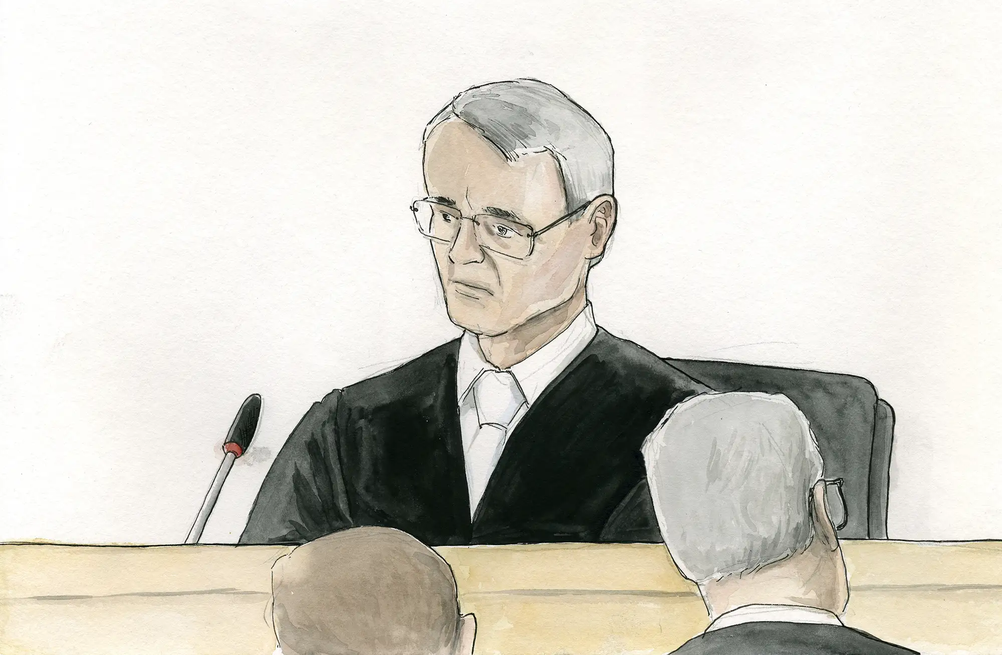 Gerichtszeichnung - Kapitalmusterprozess Hannover - Vorsitzender Richter - Gerichtszeichner Martin Burkhardt