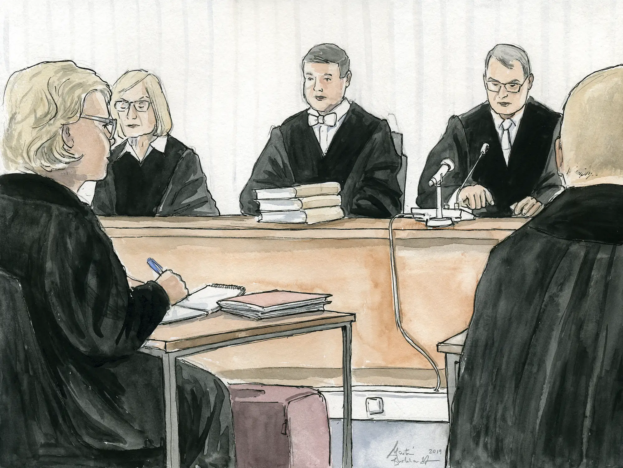 Gerichtszeichnung Klima-Prozess in Berlin: Richter und Anwälte - Gerichtszeichner Martin Burkhardt