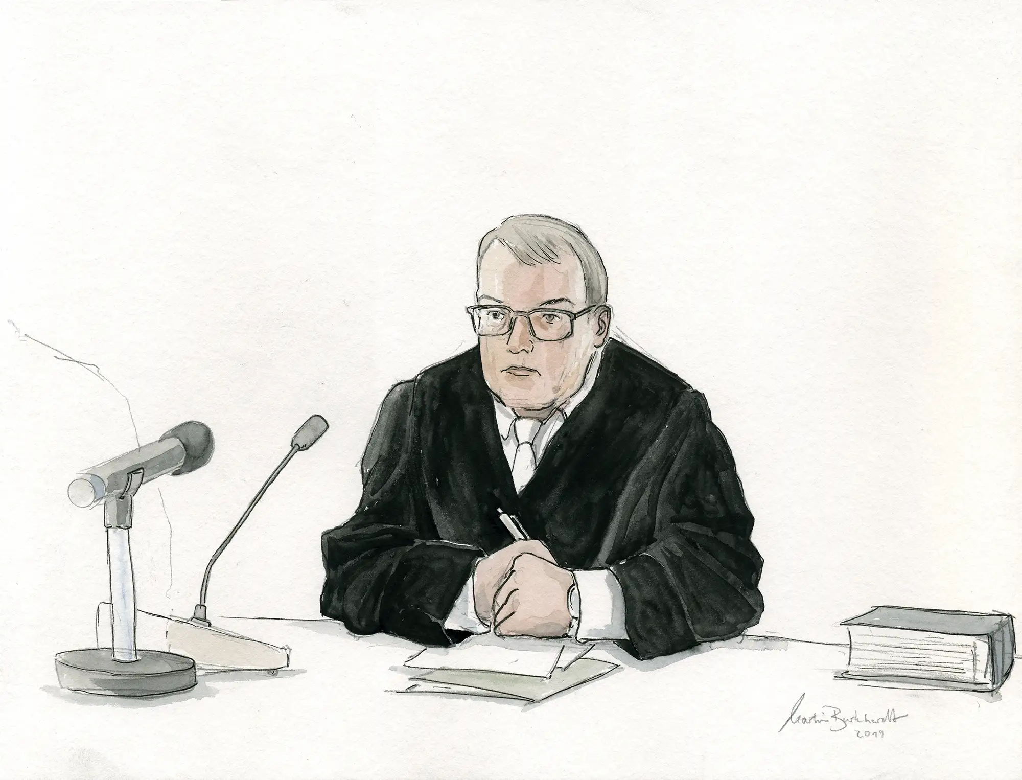 Gerichtszeichnung Klima-Prozess in Berlin: Richter - Gerichtszeichner Martin Burkhardt