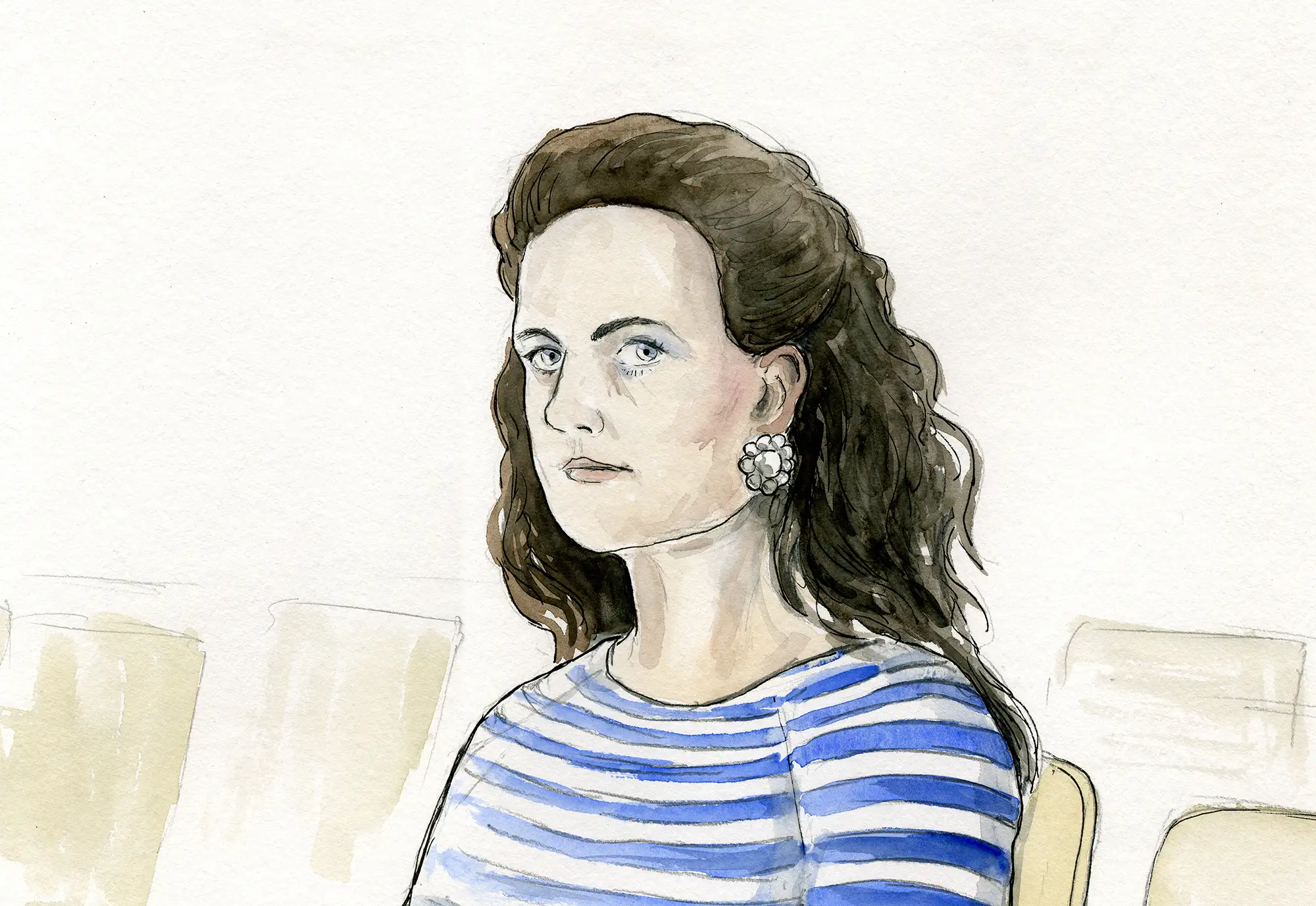 Gerichtszeichnung - Missbrauchsprozess Hans-Bunte-Areal - Journalistin - Gerichtszeichner Martin Burkhardt