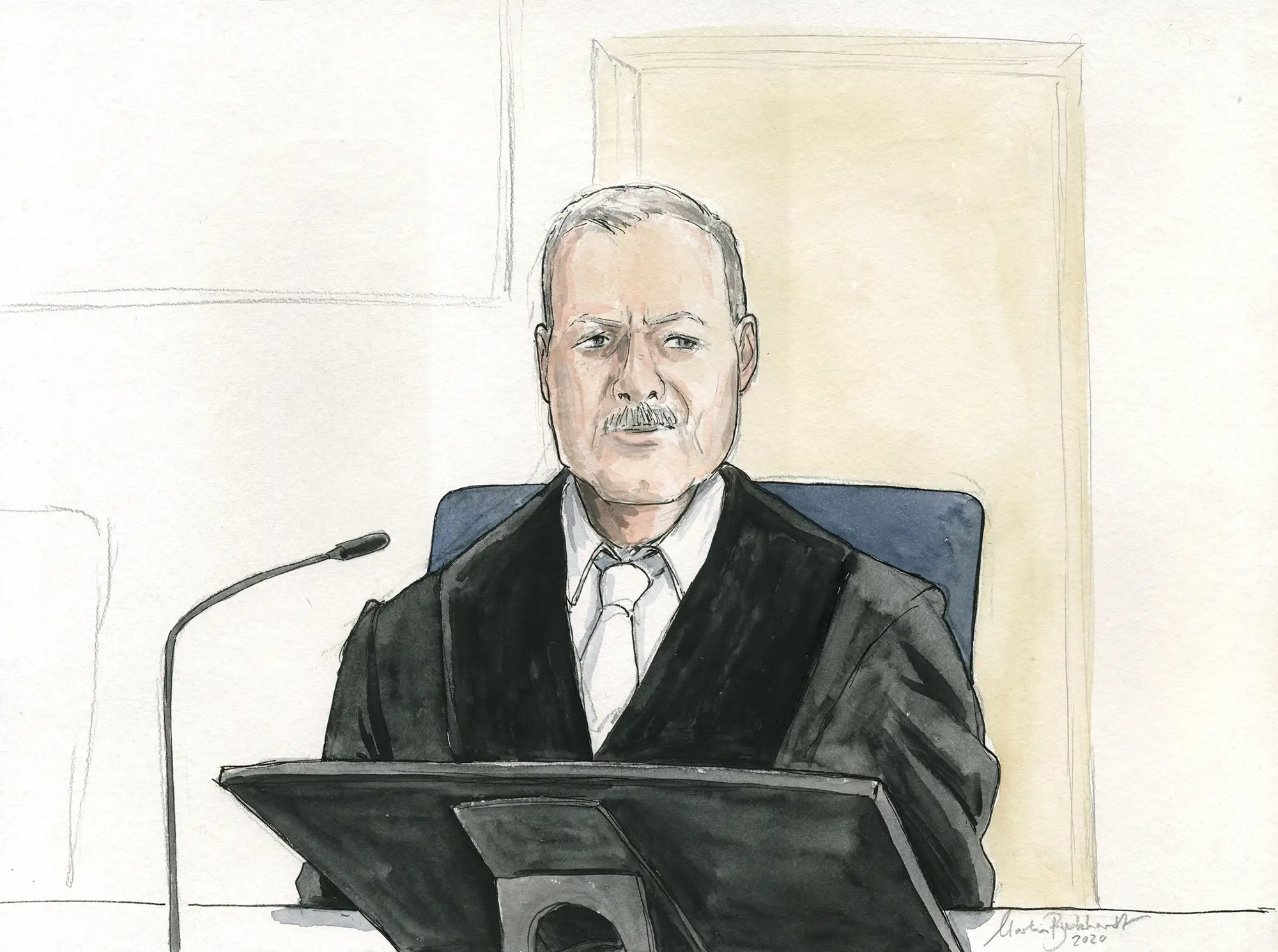 Gerichtszeichnung in Hamm - Klausner-Prozess - Richter - Gerichtszeichner Martin Burkhardt