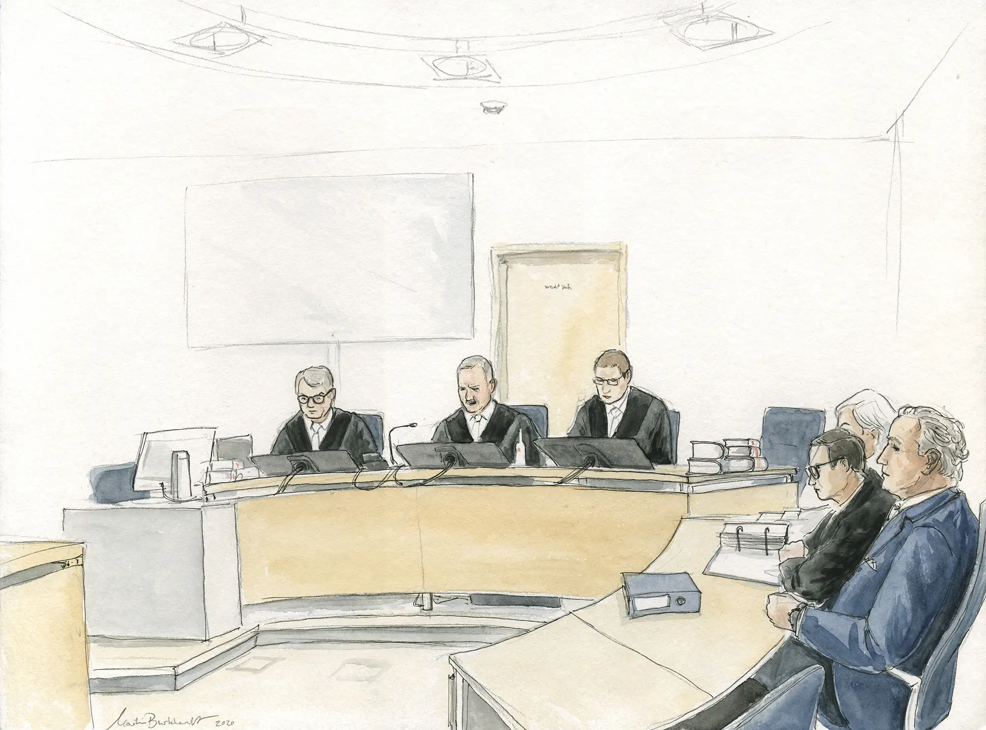 Gerichtszeichnung in Hamm - Klausner-Prozess - Richter und Anwälte - Gerichtszeichner Martin Burkhardt