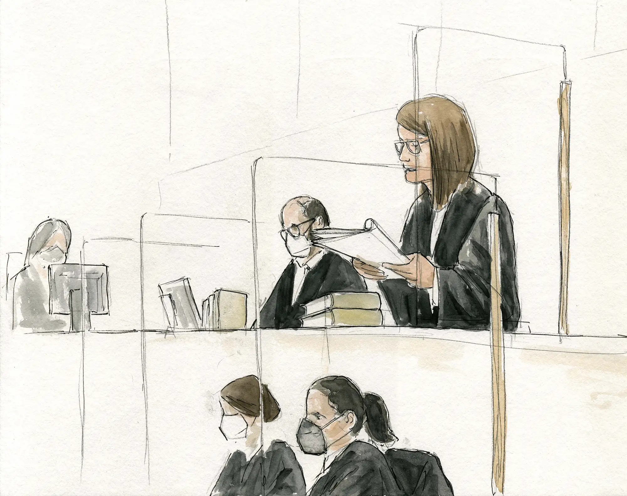 Gerichtszeichnung NSU 2.0 Prozess Frankfurt Staatsanwaltschaft - Gerichtszeichner Martin Burkhardt