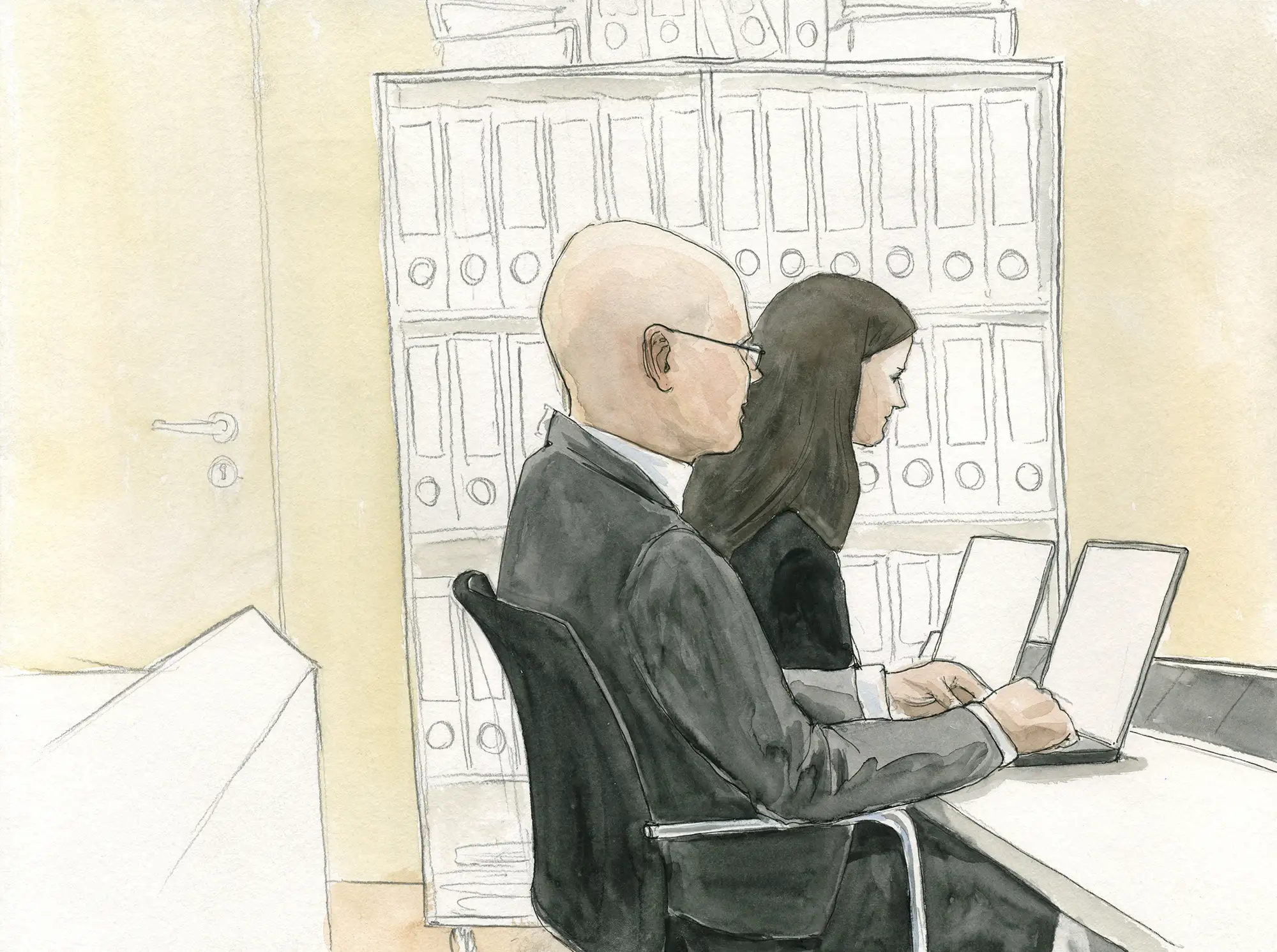 Gerichtszeichnung im Wirecardprozess - Der Spiegel - Oliver Bellenhaus - Gerichtszeichner Martin Burkhardt