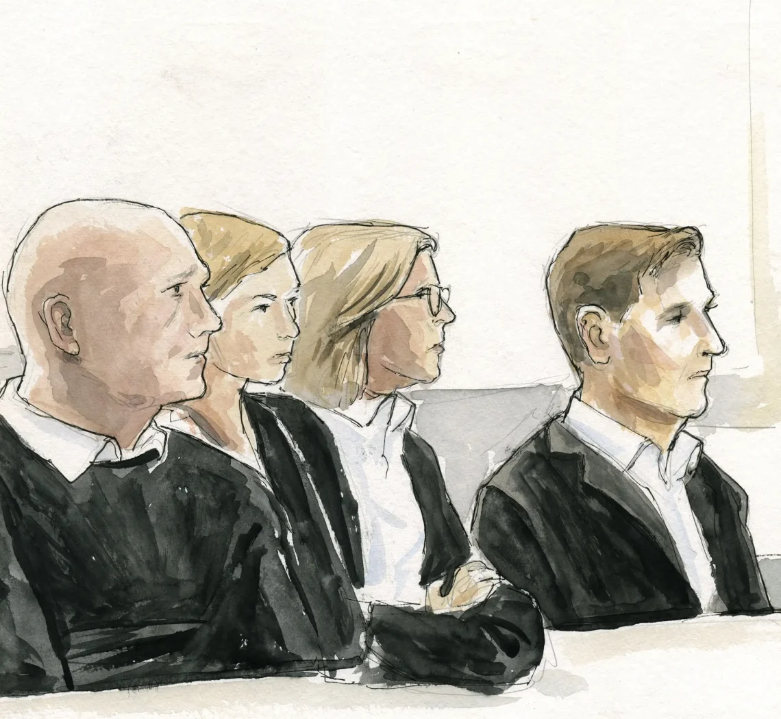 Gerichtszeichnung - Prozess wegen Polizeigewalt gegen zwei Polizisten - Gerichtszeichner Martin Burkhardt