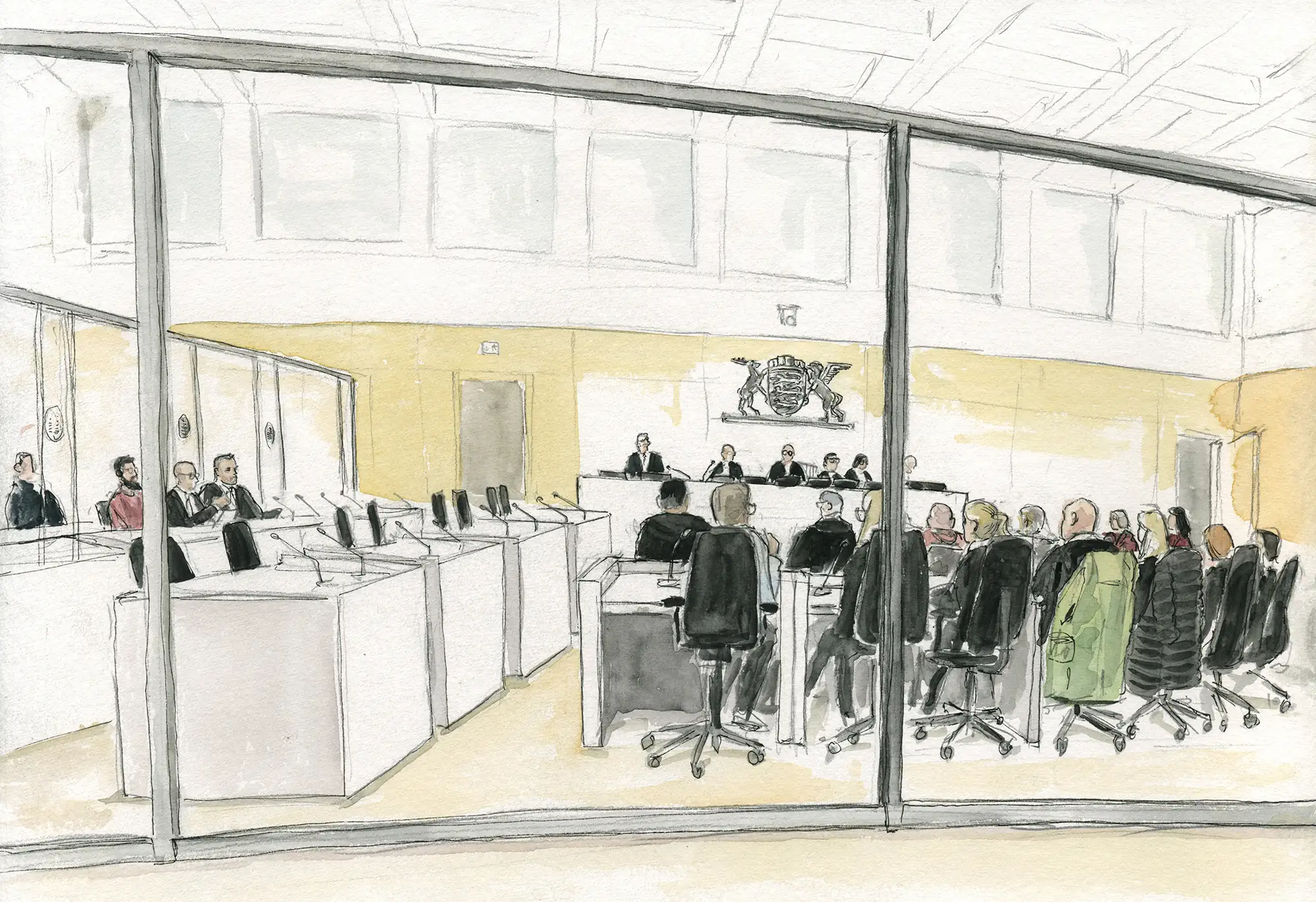 Gerichtszeichnung im Prozess zum Mannheimer Messerangriff in Stuttgart Stammheim - Gerichtszeichner Martin Burkhardt