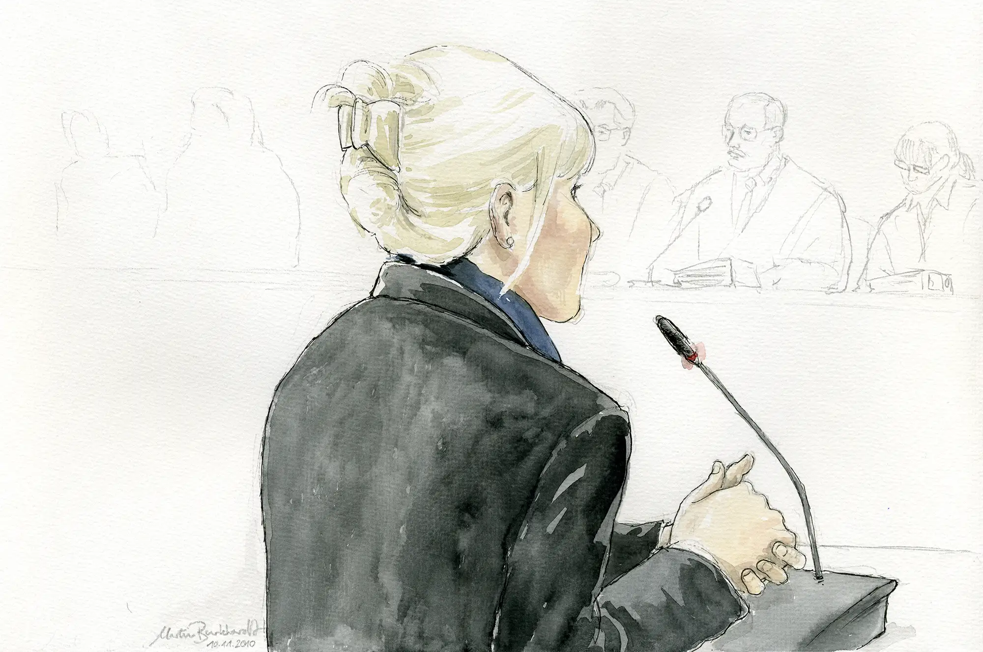 Gerichtszeichnung Kachelmann-Prozess 2010 / 2011: Zeugin - Gerichtszeichner Martin Burkhardt
