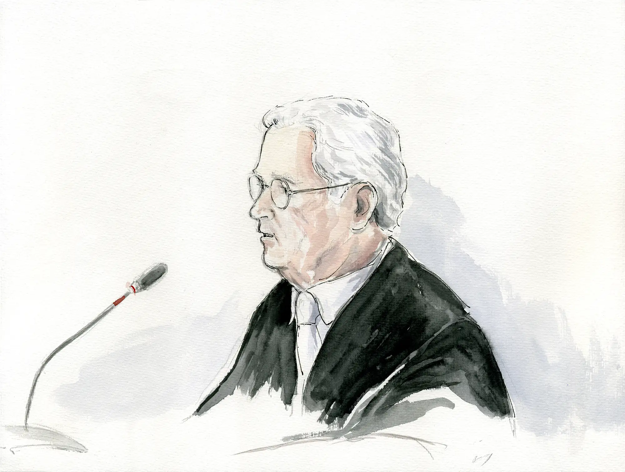 Gerichtszeichnung Kachelmann-Prozess 2010 / 2011: Rechtsanwalt Johann Schwenn - Gerichtszeichner Martin Burkhardt