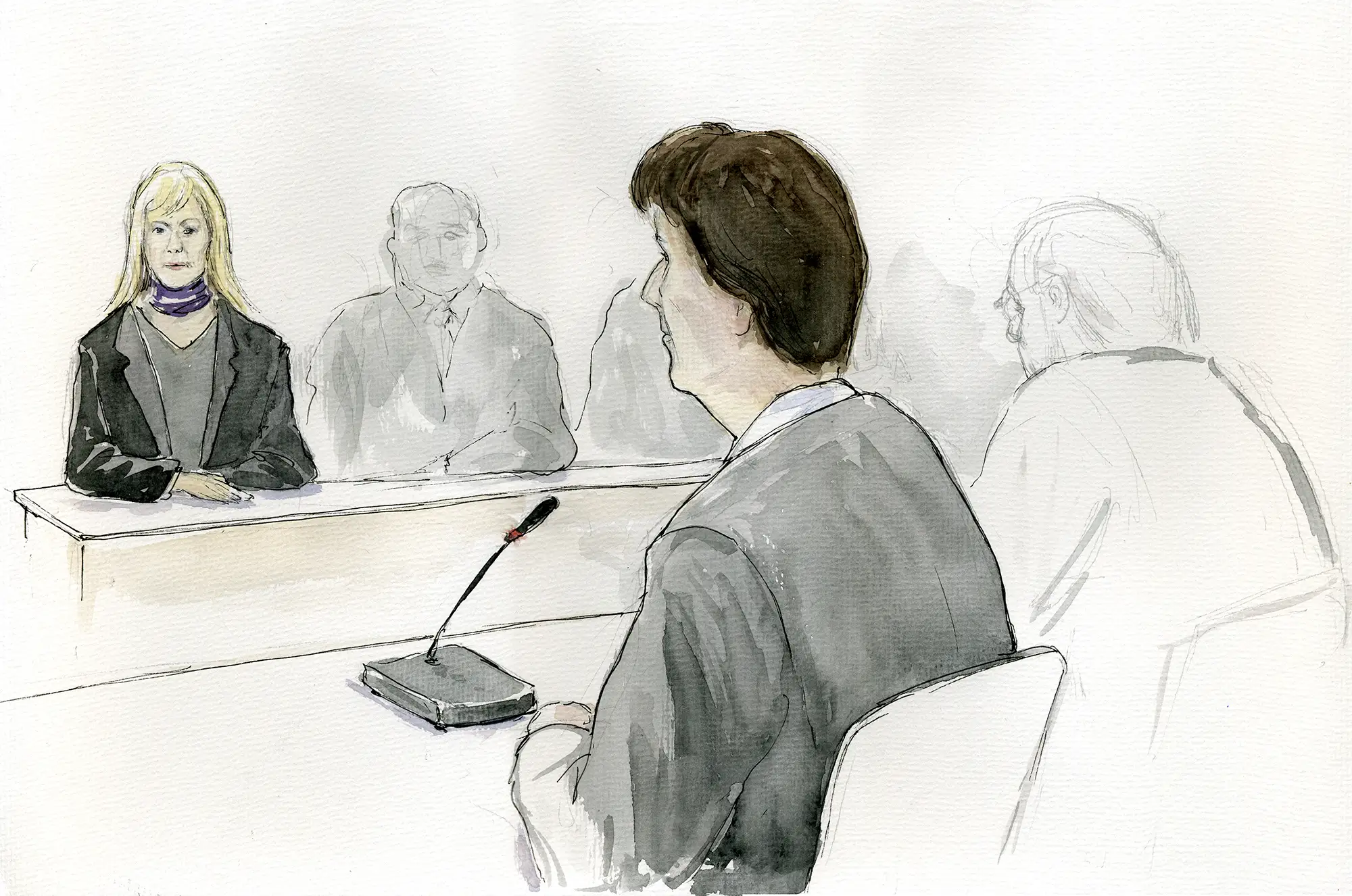 Gerichtszeichnung Kachelmann-Prozess 2010 / 2011: Jörg Kachelmann und die Nebenklägerin - Gerichtszeichner Martin Burkhardt