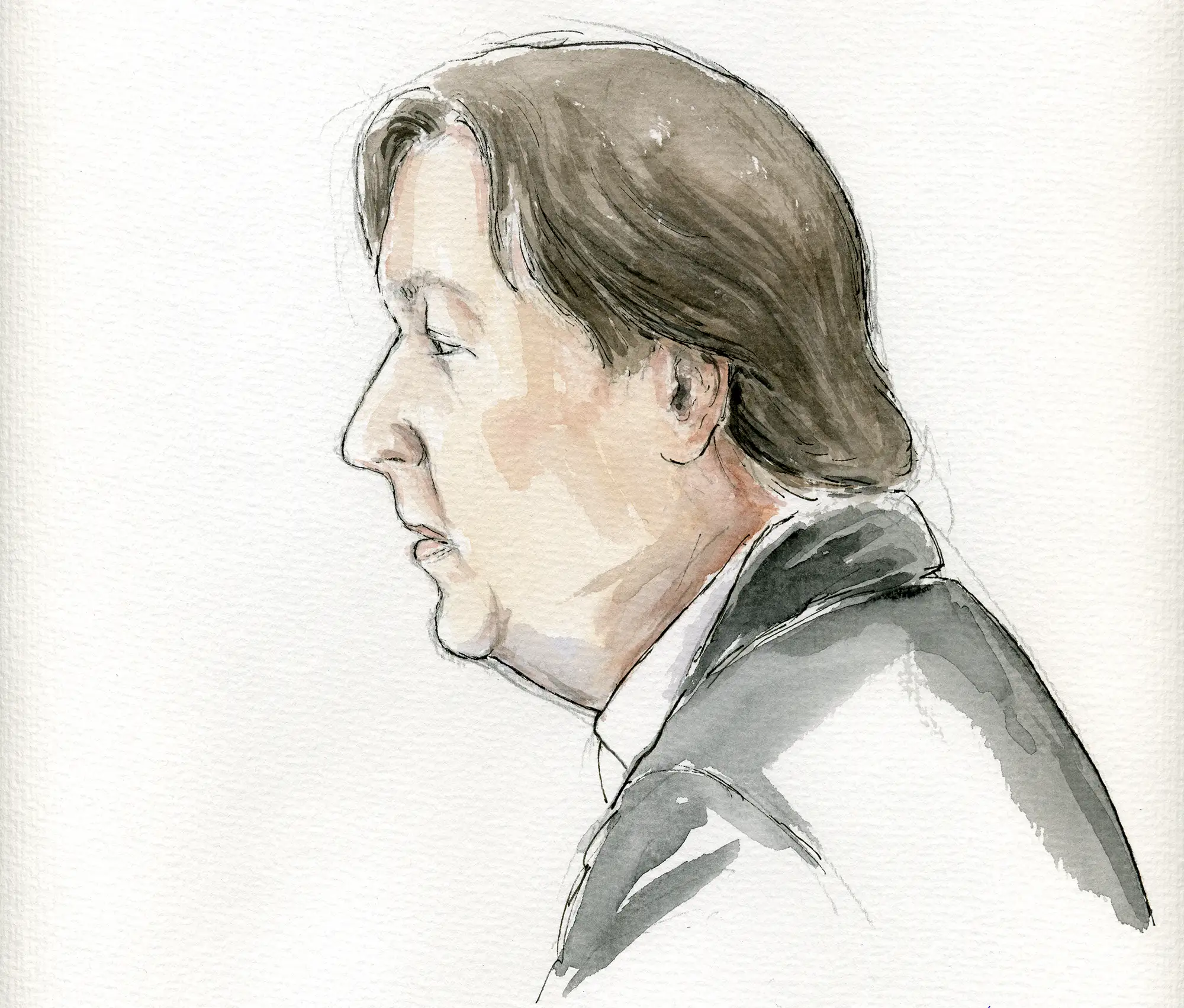 Gerichtszeichnung Kachelmann-Prozess 2010 / 2011: Jörg Kachelmann - Gerichtszeichner Martin Burkhardt