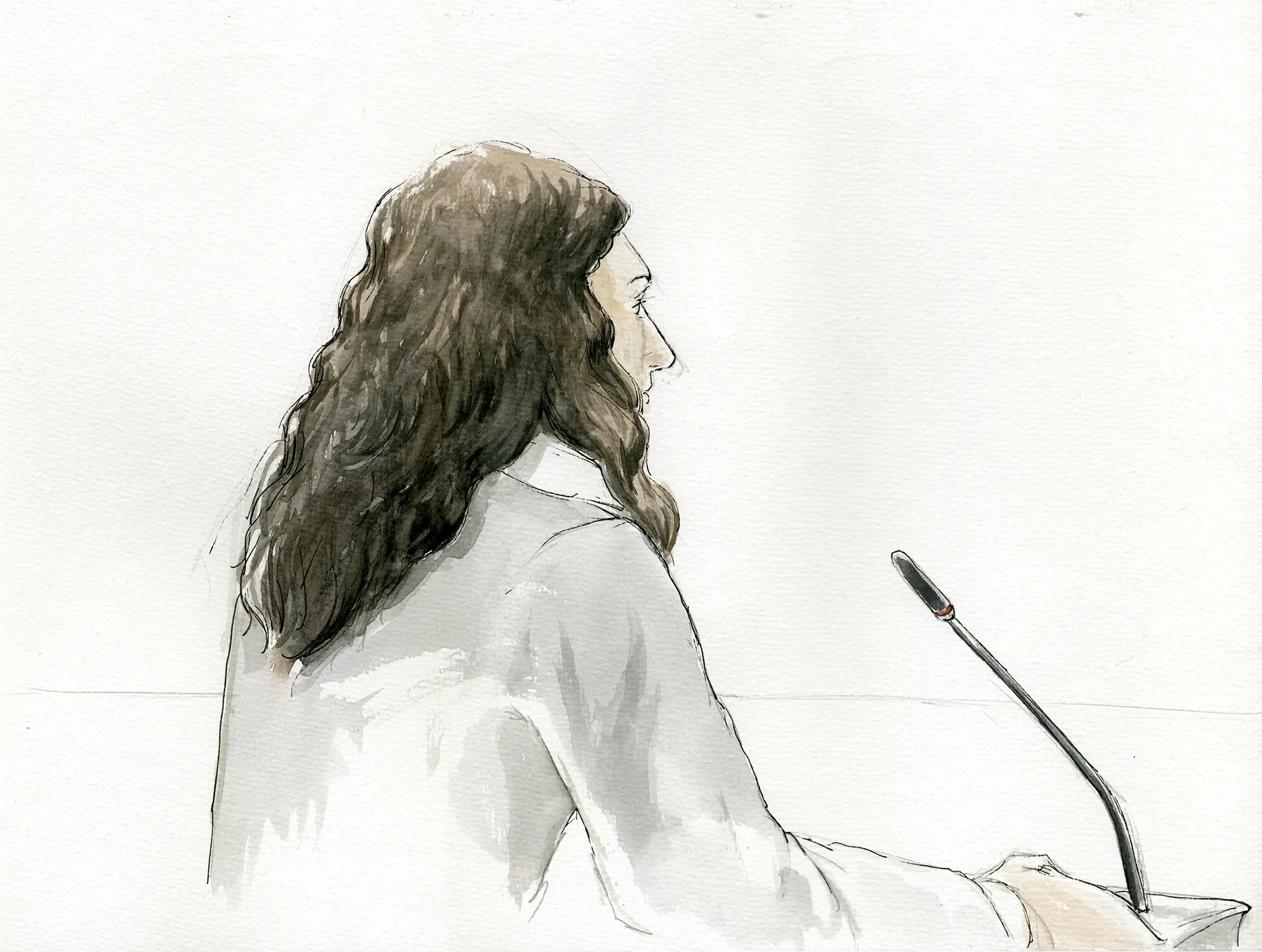 Gerichtszeichnung Kachelmann-Prozess 2010 / 2011: Zeugin Miriam Kachelmann - Gerichtszeichner Martin Burkhardt