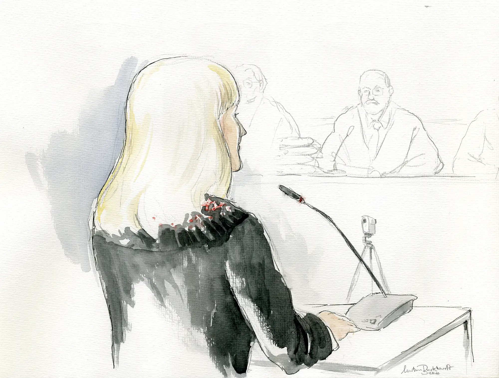 Gerichtszeichnung Kachelmann-Prozess 2010 / 2011: Nebenklägerin - Gerichtszeichner Martin Burkhardt