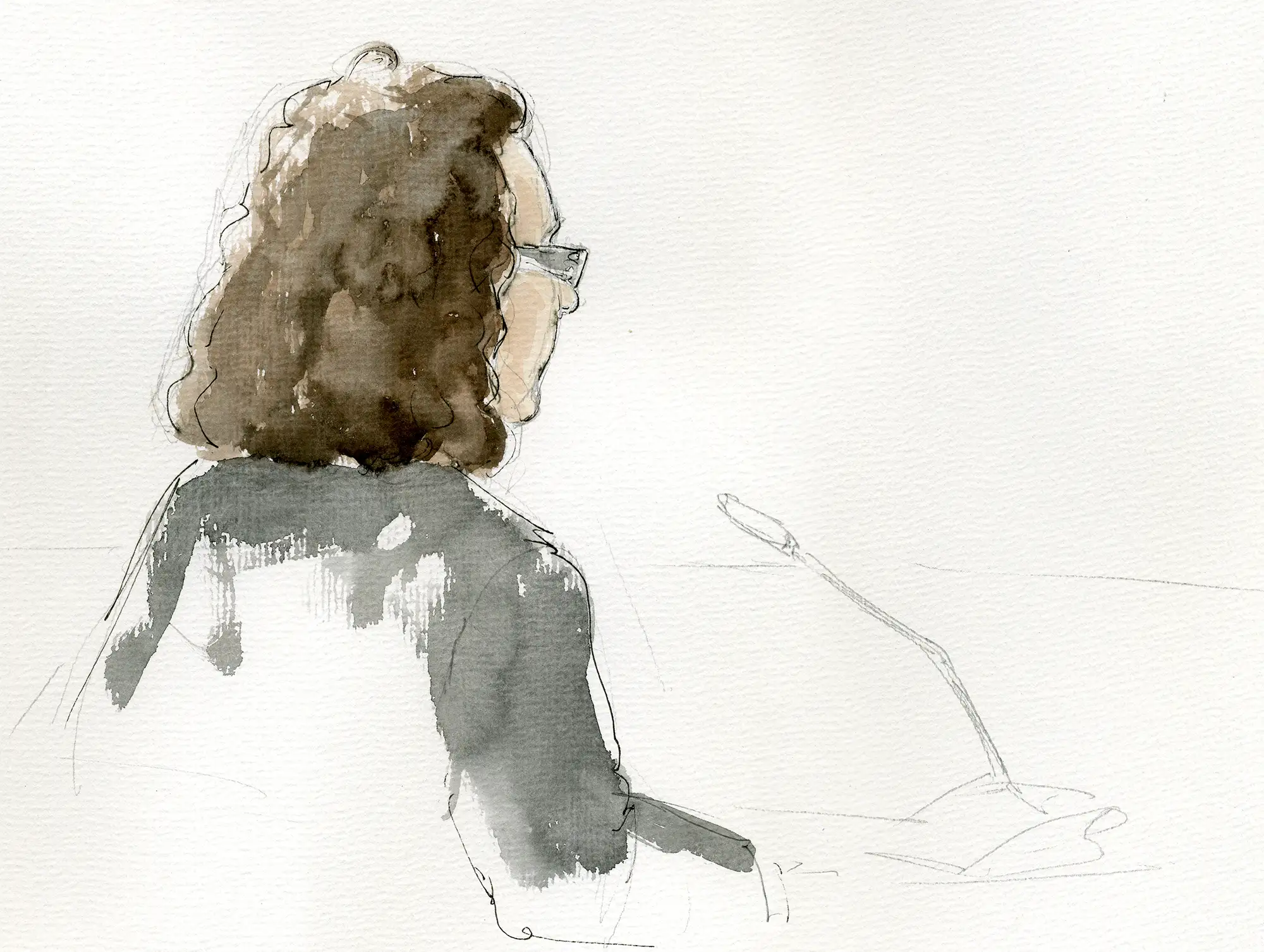 Gerichtszeichnung Kachelmann-Prozess 2010 / 2011: Receptionistin bei der Zeugenaussage - Gerichtszeichner Martin Burkhardt