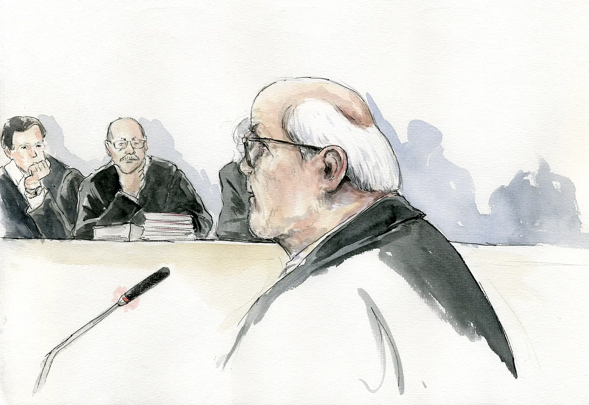 Gerichtszeichnung Kachelmann-Prozess 2010 / 2011: Anwalt Reinhold Birkenstock - Gerichtszeichner Martin Burkhardt