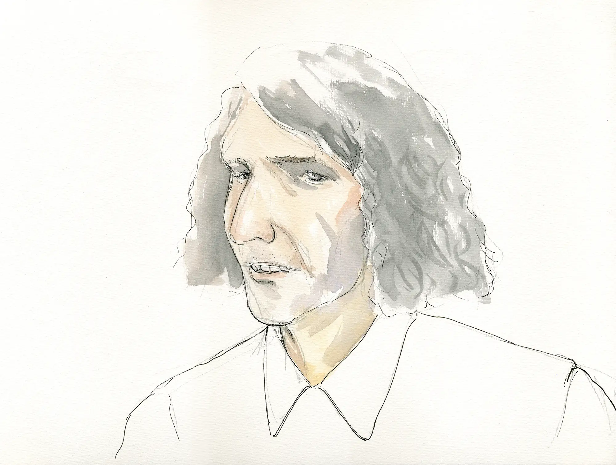 Gerichtszeichnung Kachelmann-Prozess 2010 / 2011: Staatsanwalt Lars-Torben Oltrogge - Gerichtszeichner Martin Burkhardt