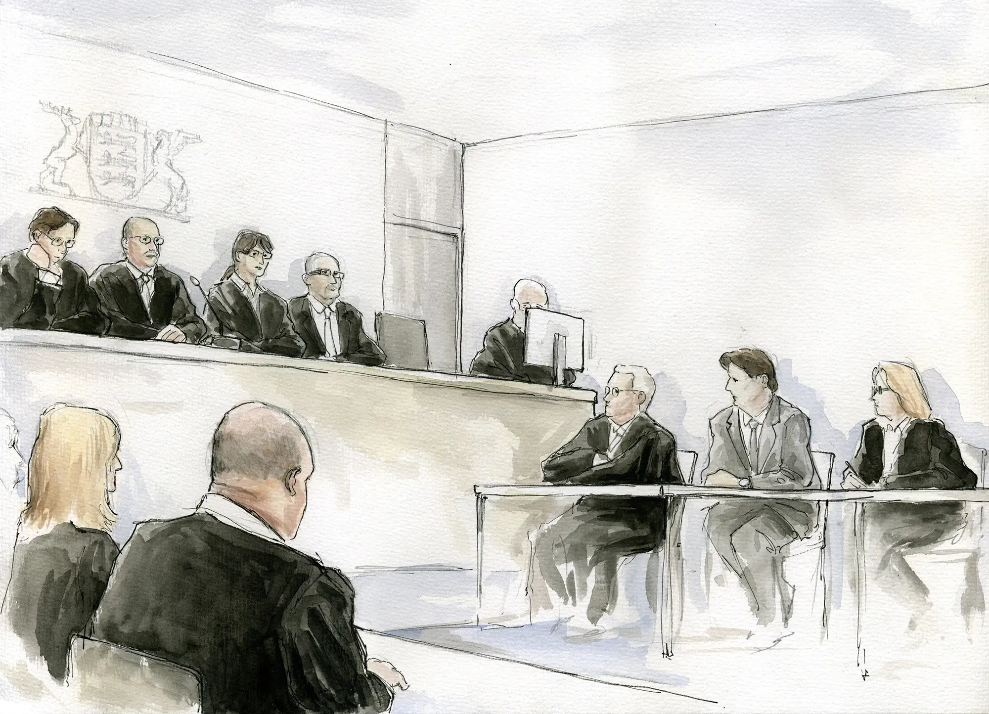 Gerichtszeichnung Kachelmann-Prozess 2010 / 2011: Urteilsverkündung - Gerichtszeichner Martin Burkhardt