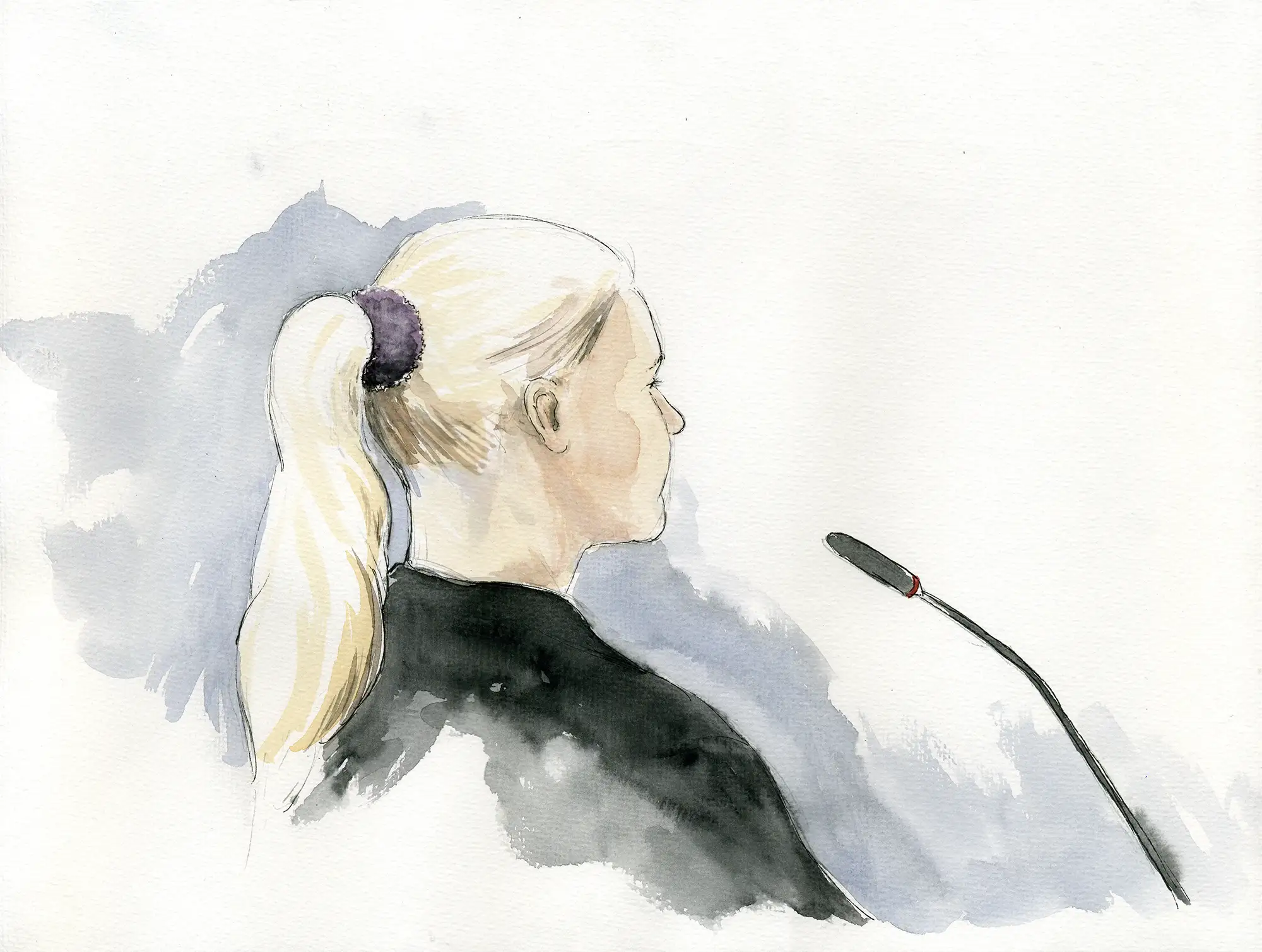 Gerichtszeichnung Kachelmann-Prozess 2010 / 2011: Wettermoderatorin im Zeugenstand - Gerichtszeichner Martin Burkhardt