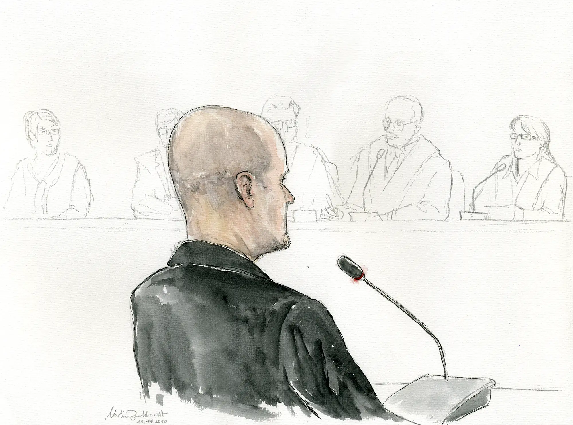 Gerichtszeichnung Kachelmann-Prozess 2010 / 2011: Zeuge - Gerichtszeichner Martin Burkhardt