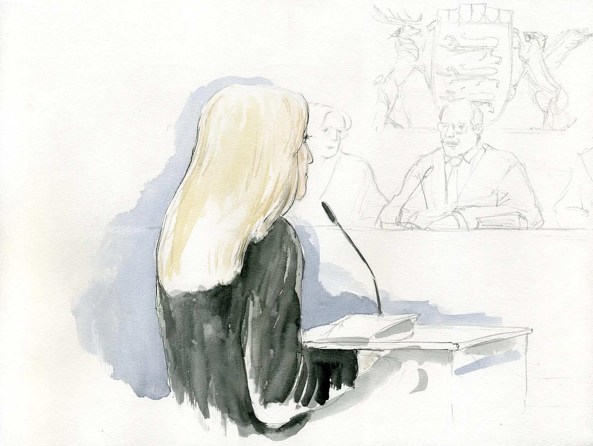 Gerichtszeichnung Kachelmann-Prozess 2010 / 2011: Zeugin - Gerichtszeichner Martin Burkhardt