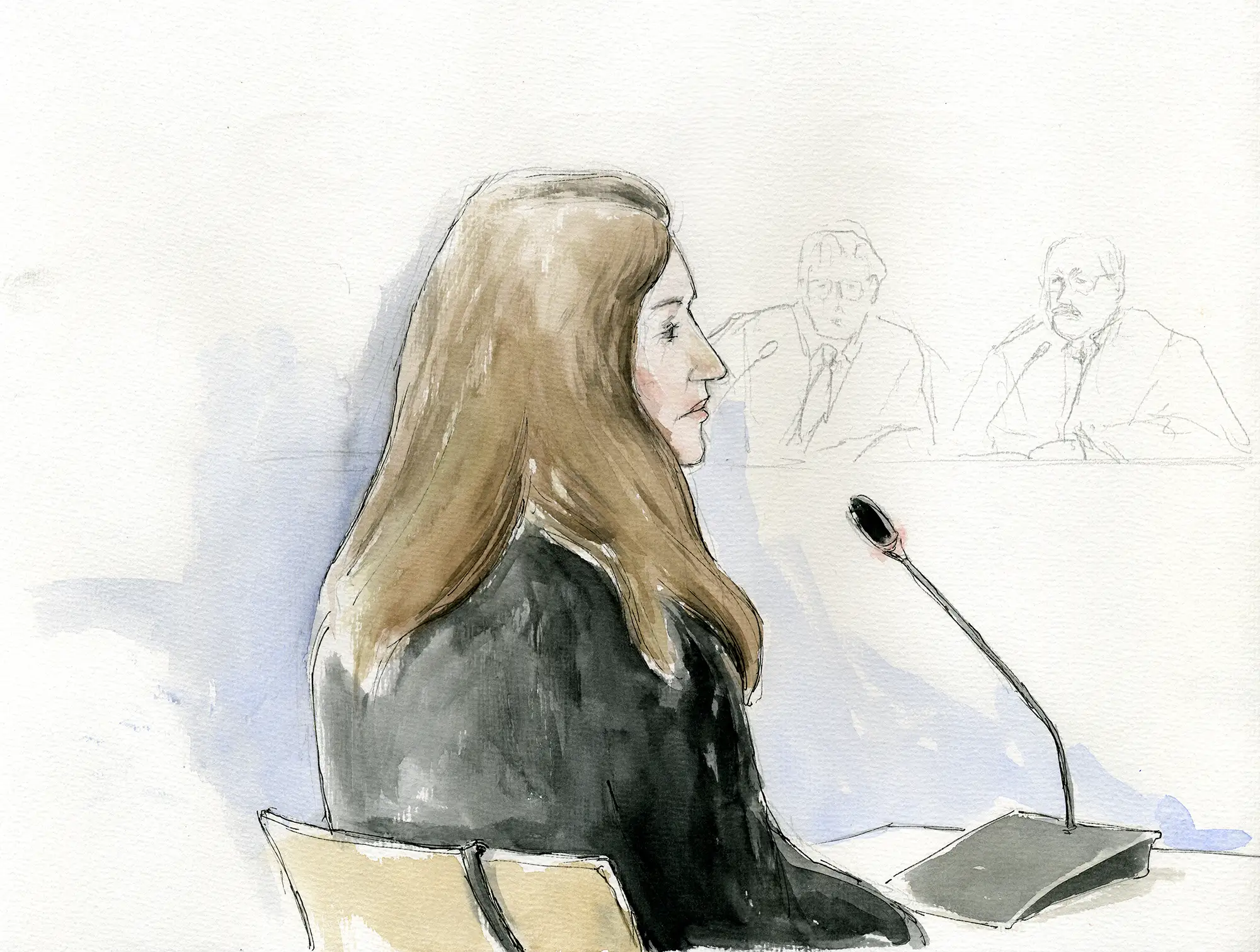 Gerichtszeichnung Kachelmann-Prozess 2010 / 2011: Zeugin - Gerichtszeichner Martin Burkhardt